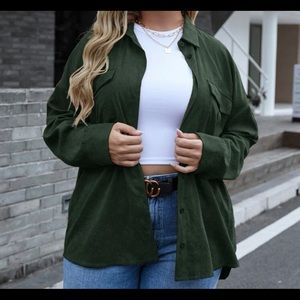 Plus flap pocket drop shoulder velvet blouse